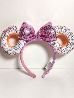 Custom Disney Parks Minnie Mouse Donut Ears Headband Pink Sequin Puffy Bow